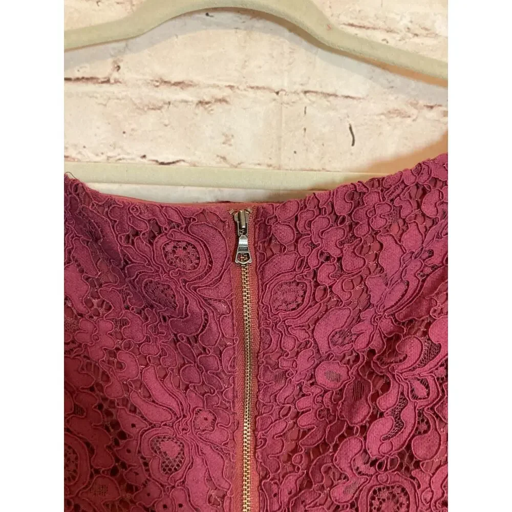 Bardot Lace Dress Womens XS Dark Mauve Midi‎ Bell Sleeve Romantic Off Shoulder - Picture 14 of 14